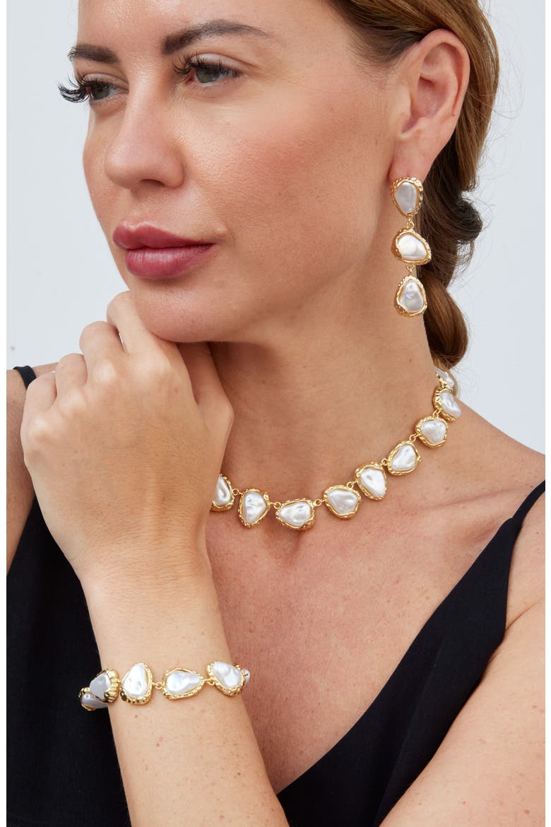 Baroque Sea Pebbles 18k Gold Plate Imitation Pearl Bracelet, Alternate, color, GOLD/ WHITE