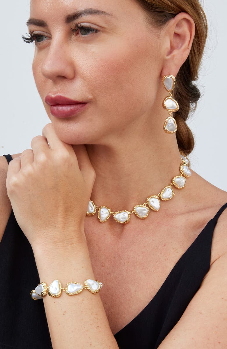 SAVVY CIE JEWELS Baroque Sea Pebbles 18k Gold Plate Imitation Pearl Bracelet, Alternate, color, Gold/ White