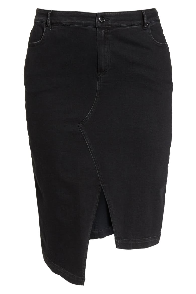 Canoa Asymmetrical Denim Skirt, Alternate, color, BLACK 2