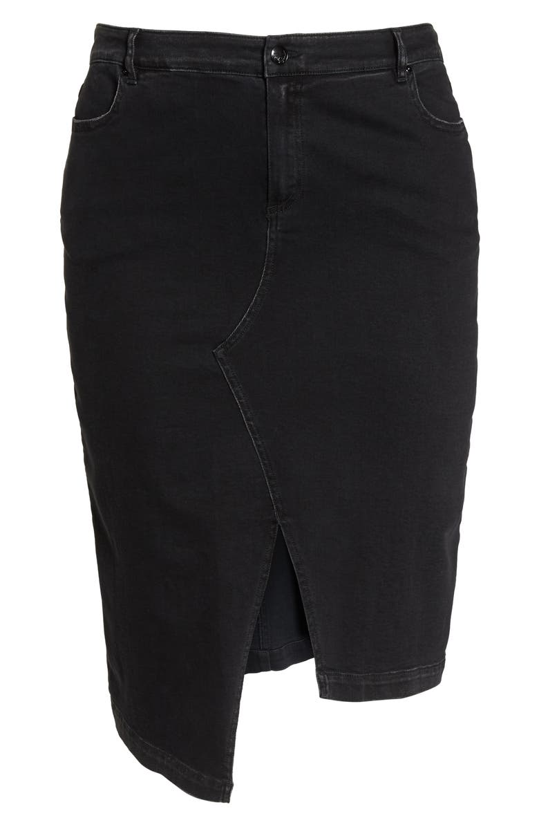 Ashley Graham X Marina Rinaldi Canoa Asymmetrical Denim Skirt, Alternate, color, 
