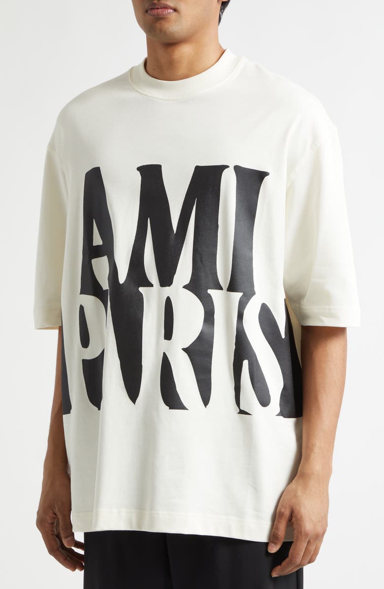 AMI PARIS Oversize Logo Graphic T-Shirt, Alternate, color, Blanc Creme