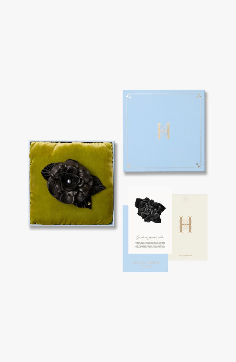 Helena Simon The Small Black Gardenia Floral Brooch, Alternate, color, Black