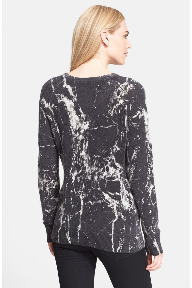 'Sloane' Marble Print Crewneck Cashmere Sweater, Alternate, color, BLACK MULTI