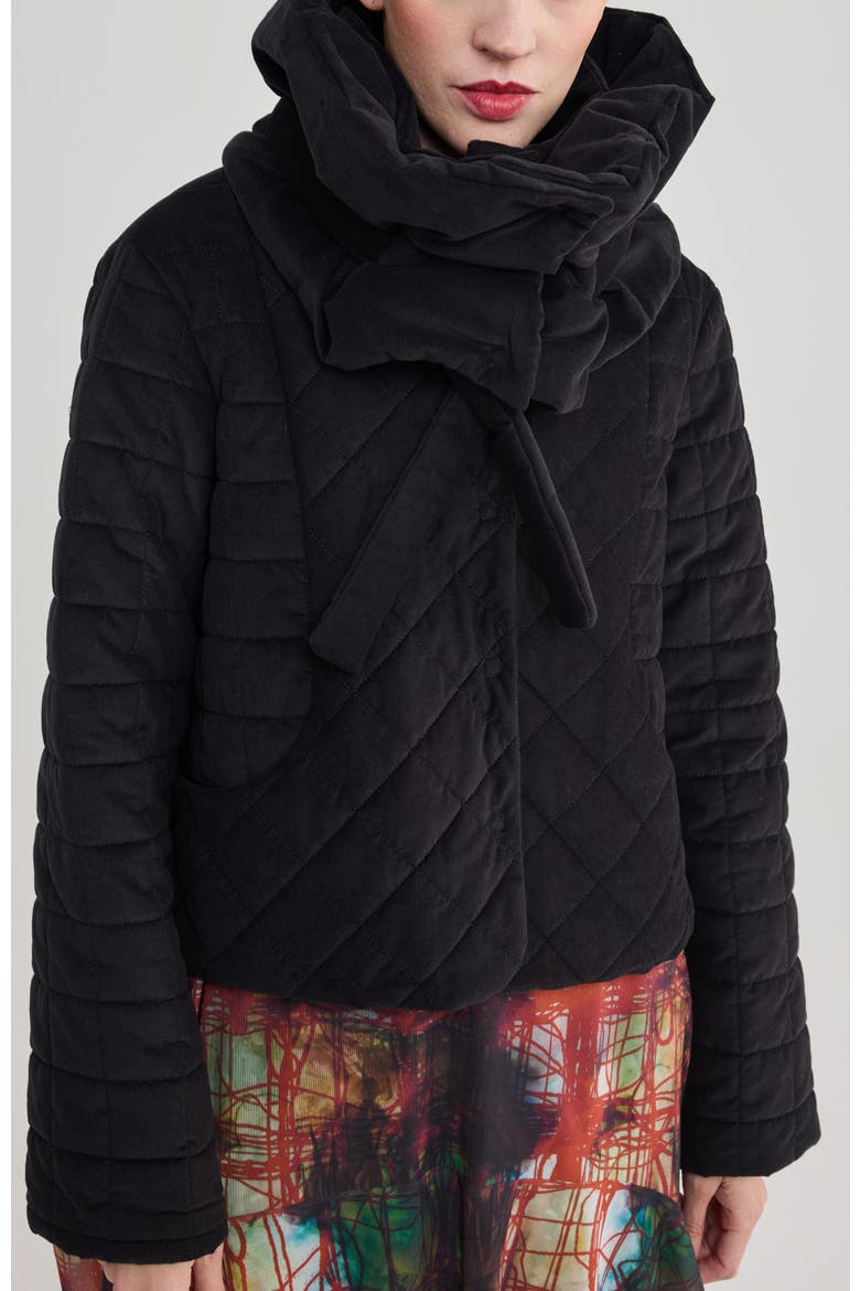 Violette Quilted Velvet Scarf, Alternate, color, Black