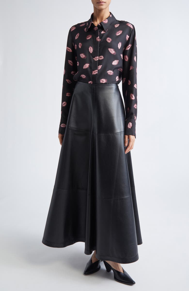 Altuzarra Varda Lambskin A-Line Midi Skirt, Alternate, color, 000001 Black