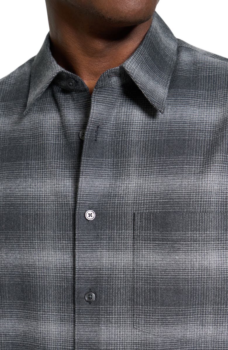 Theory Weekend Gradient Check Brushed Cotton Button-Up Overshirt, Alternate, color, Charcoal Melange Multi - Wx6