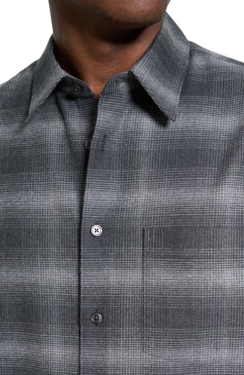 Theory Weekend Gradient Check Brushed Cotton Button-up Overshirt In Gray