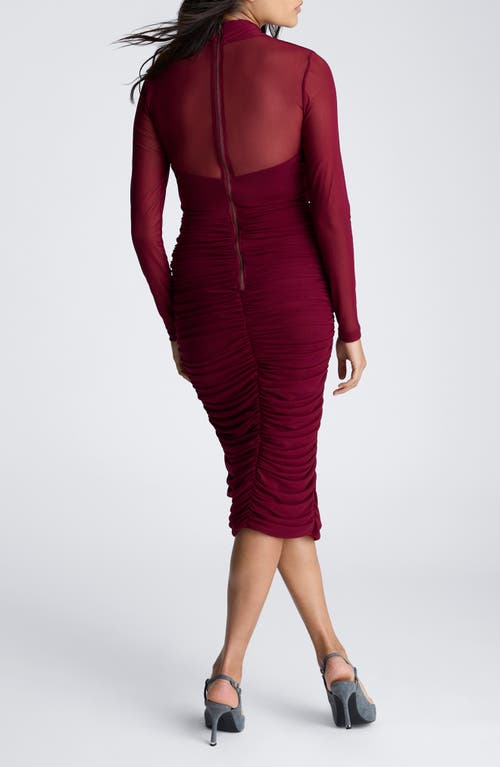 Kenneth Cole Twist Front Mesh Midi Dress With Side Rouching In Wineberry