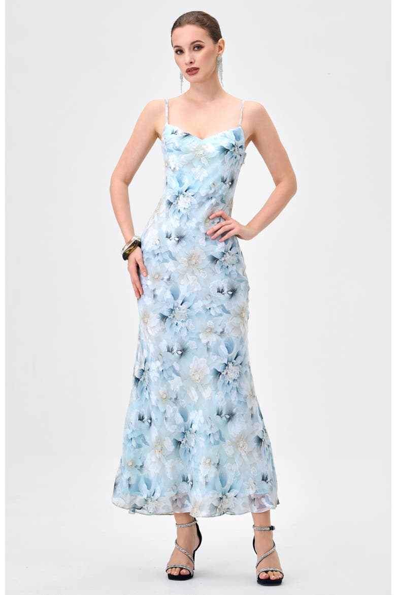 Jazlene Floral Chiffon Midaxi, Alternate, color, BLUE/SILVER PRINT