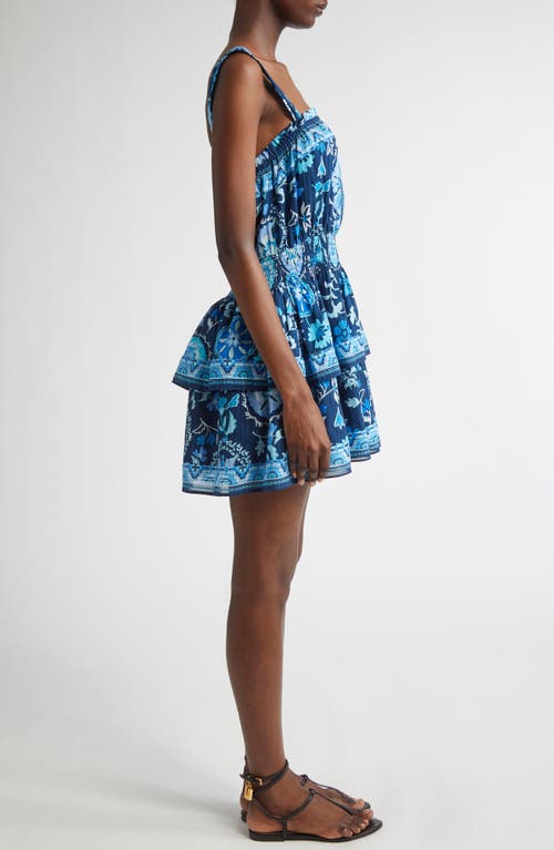 Ramy Brook Alicia Mixed Print Cotton Blend Minidress In Blue