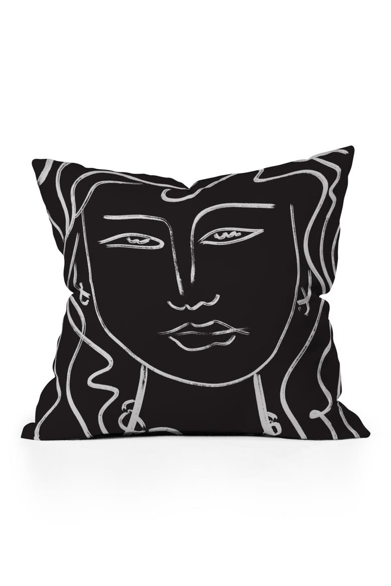 Line Portrait Square Throw Pillow, Main, color, BLACK-WHITE