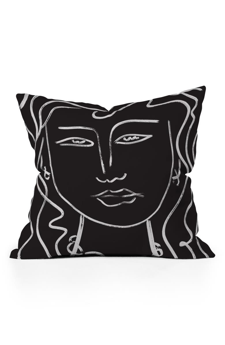 Deny Designs Line Portrait Square Throw Pillow, Main, color, Black-White