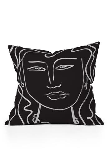 Deny Designs Line Portrait Square Throw Pillow In Black-white