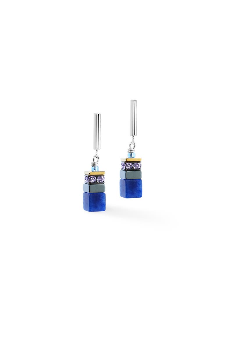 Geocube Precious Motion Gold Earrings, Alternate, color, Blue Moon