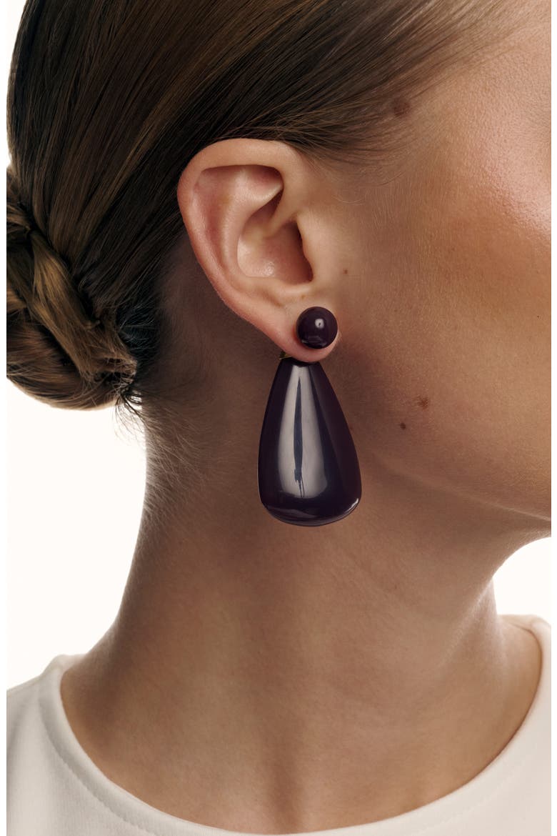 Perla Polished Teardrop Earrings, Alternate, color, GOLD TONE / BURGUNDY