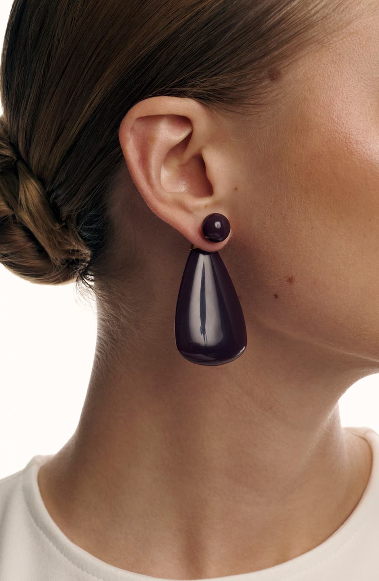 Reiss Perla Polished Teardrop Earrings, Alternate, color, Gold Tone / Burgundy