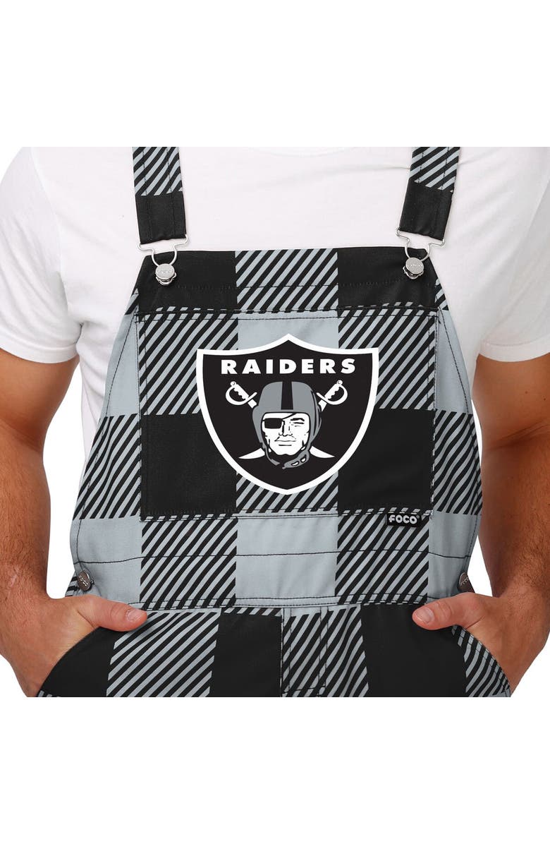 FOCO Men's FOCO Black Las Vegas Raiders Big Logo Plaid Overalls, Alternate, color, Black