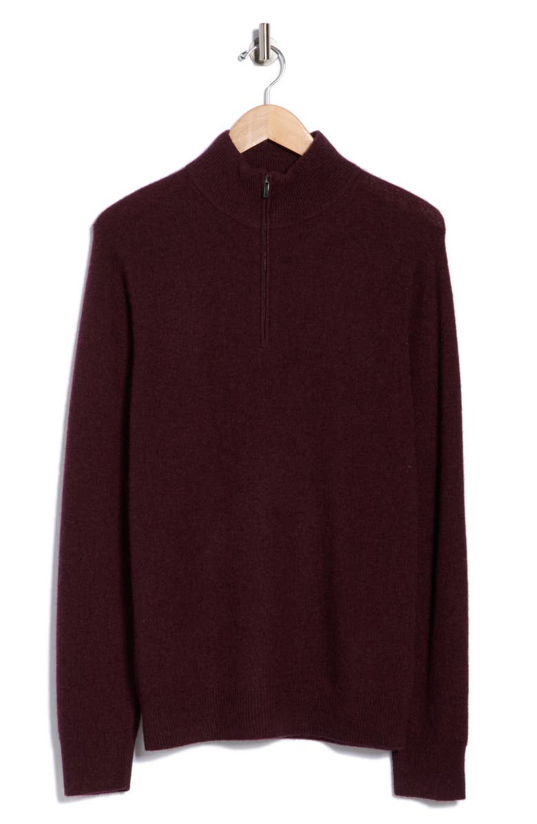 Nordstrom Cashmere Quarter Zip Sweater, Alternate, color, Burgundy Royale Heather