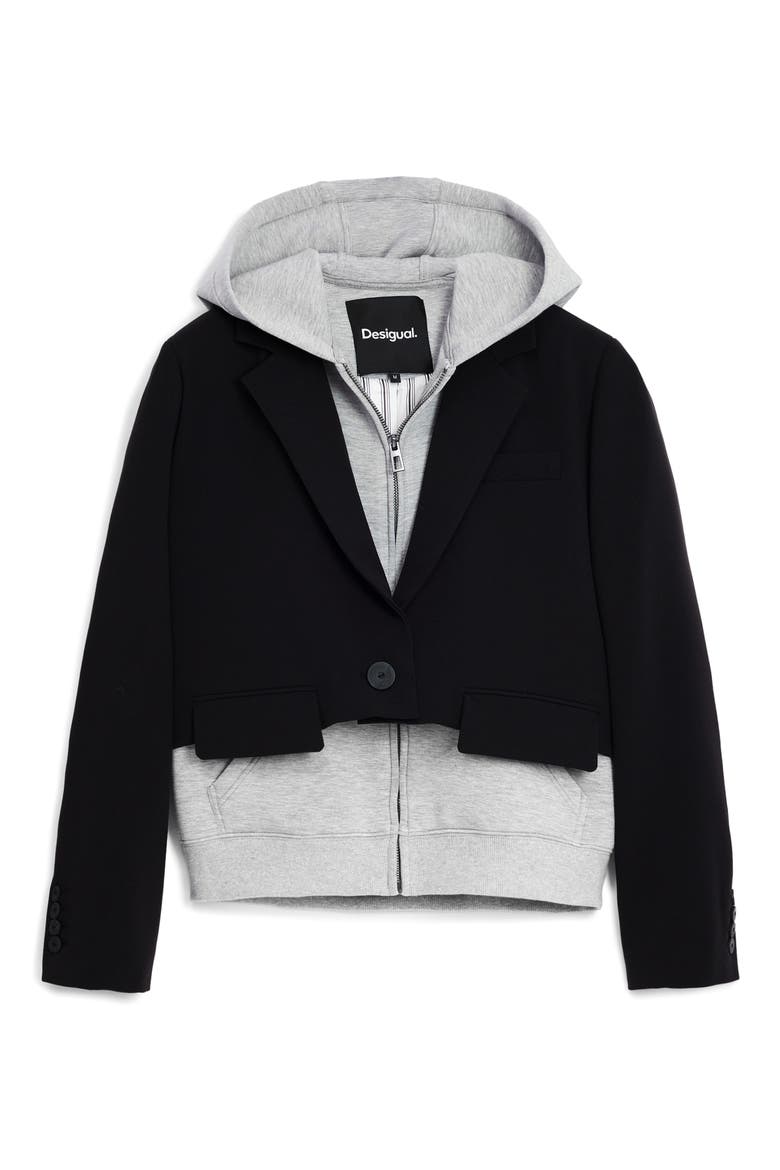 Layered Hooded Blazer, Alternate, color, BLACK