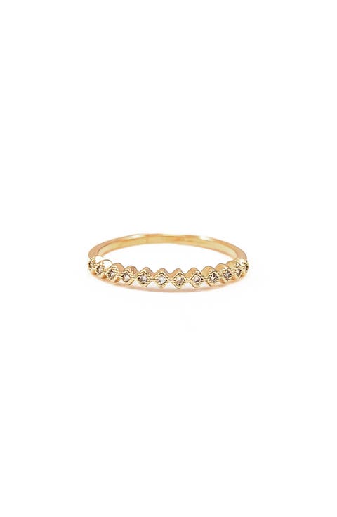 14k Gold Plated Thin Crystal Band Ring Minimalist Holiday Gift Idea