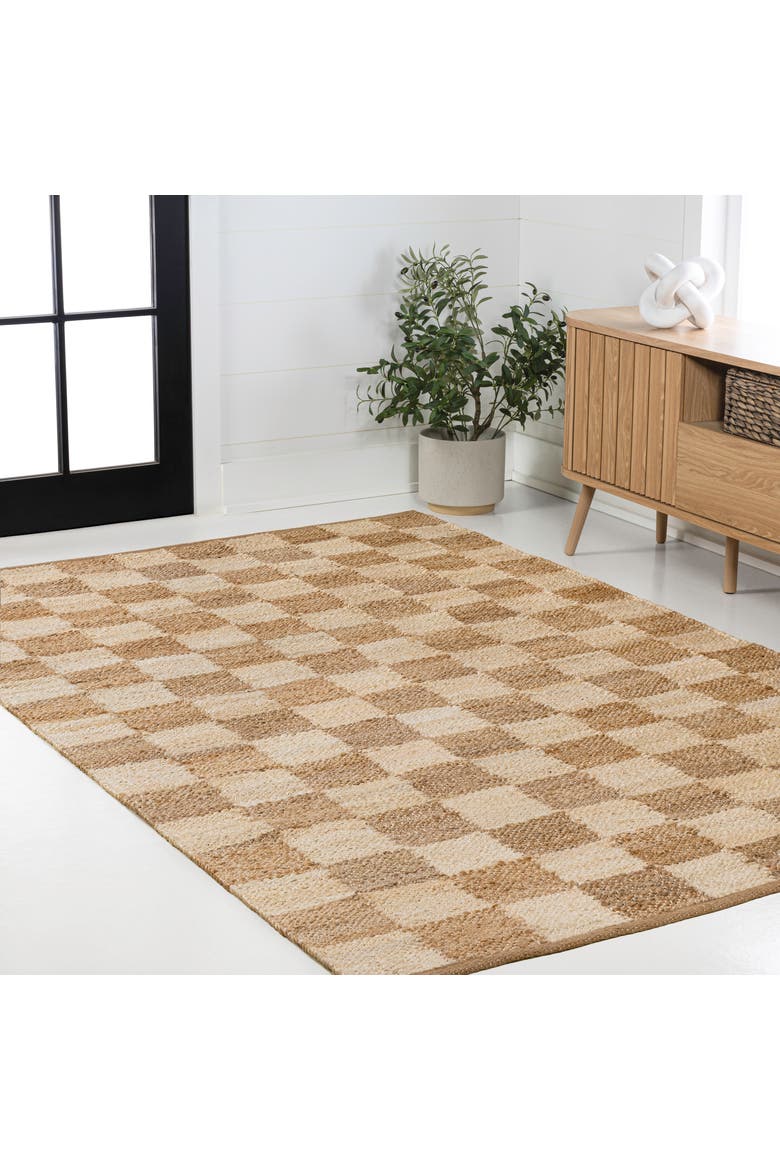 Theo Modern Farmhouse Woven Jute Checkerboard Area Rug, Alternate, color, Natural/Bleach