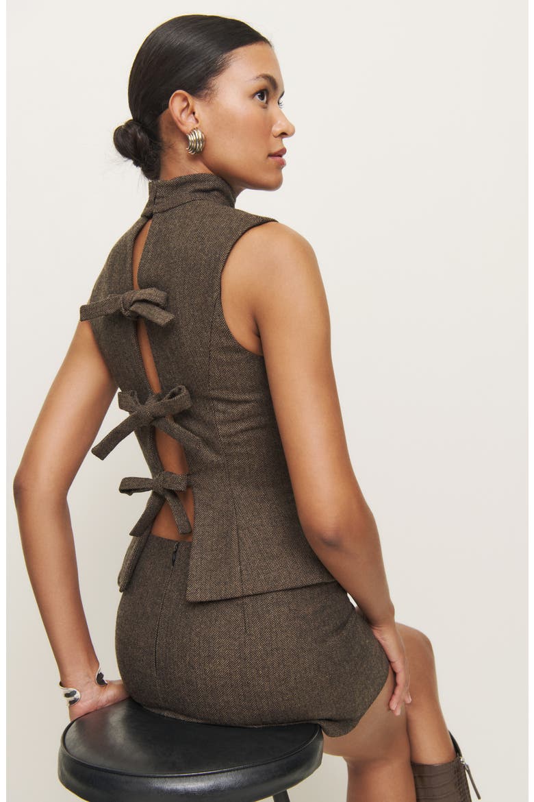 x Kacey Musgraves Sutton Mock Neck Sleeveless Wool Blend Top, Alternate, color, BROWN HERRINGBONE