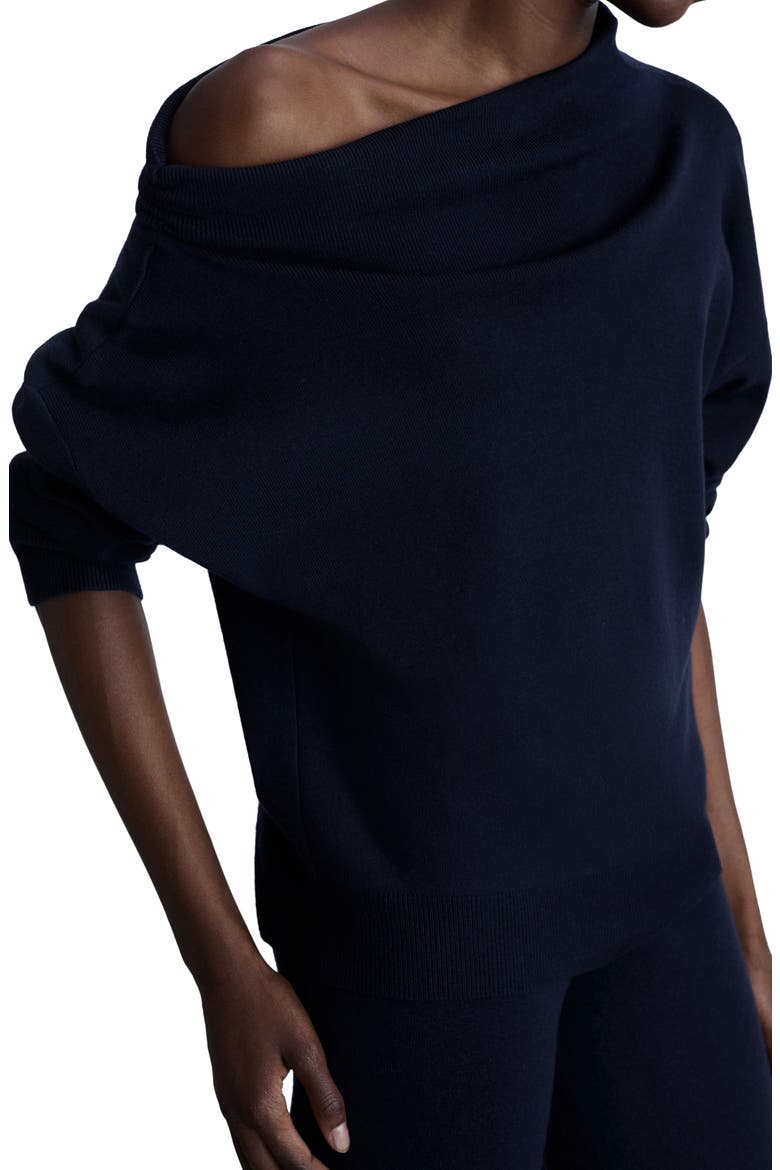 Asymmetric Mock Neck Off the Shoulder Sweater, Alternate, color, DARK NAVY