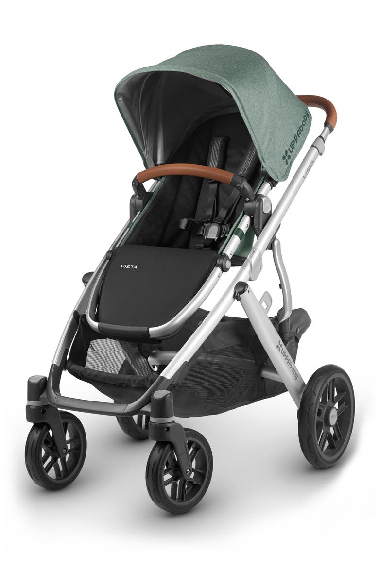 VISTA Aluminum Frame Convertible Complete Stroller with Leather Trim, Alternate, color, EMMETT GREEN/ SILVER