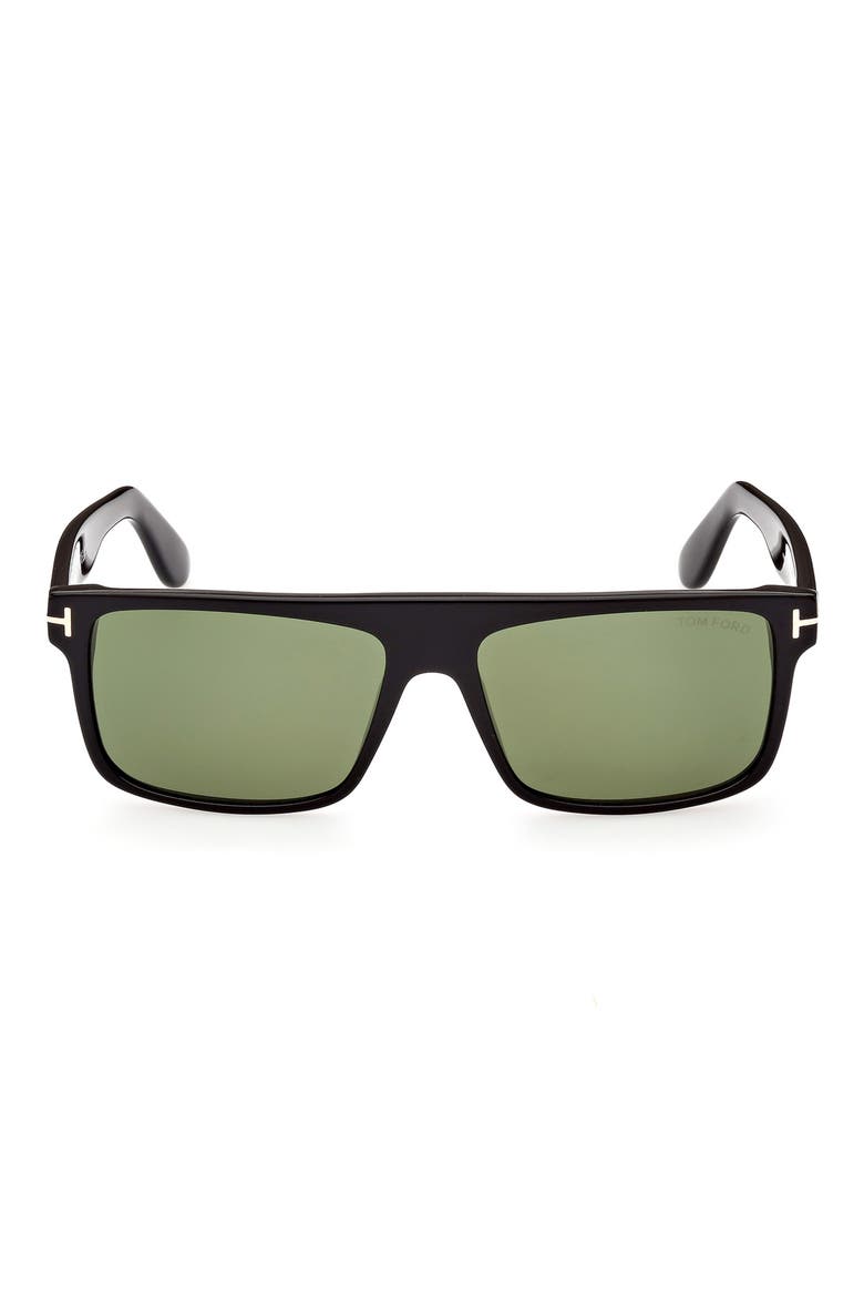 58mm Square Sunglasses, Alternate, color, SHINY BLACK / GREEN