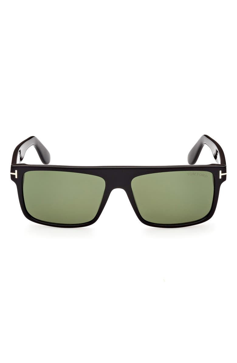 TOM FORD 58mm Square Sunglasses, Alternate, color, Shiny Black / Green