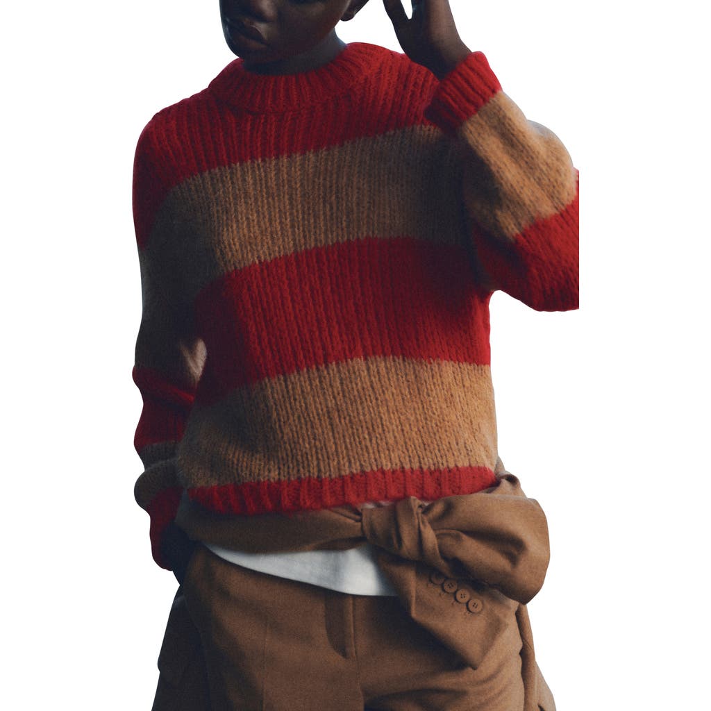 Mango Candice Stripe Crewneck Sweater In Red