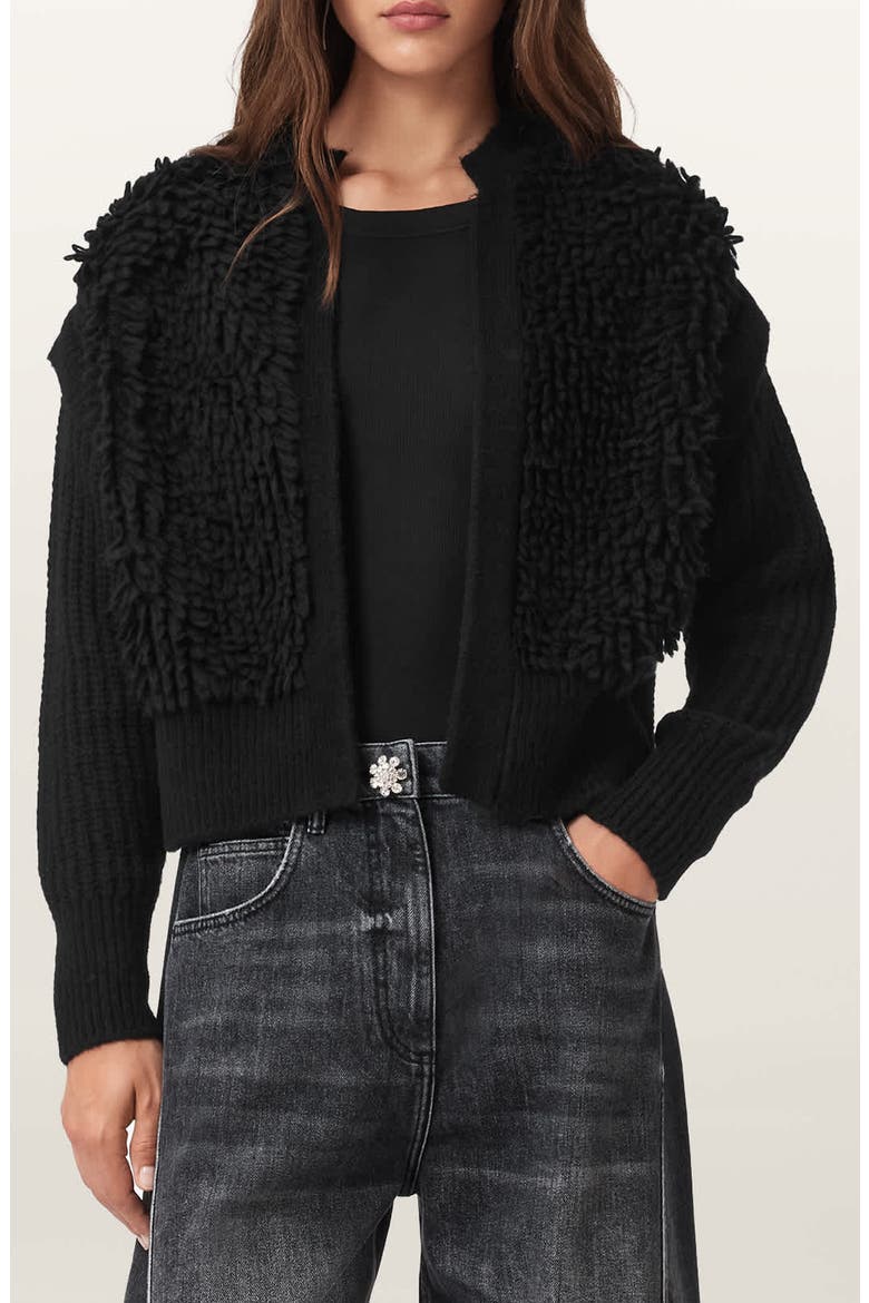 Elias Loopy Wool Blend Cardigan, Main, color, BLACK