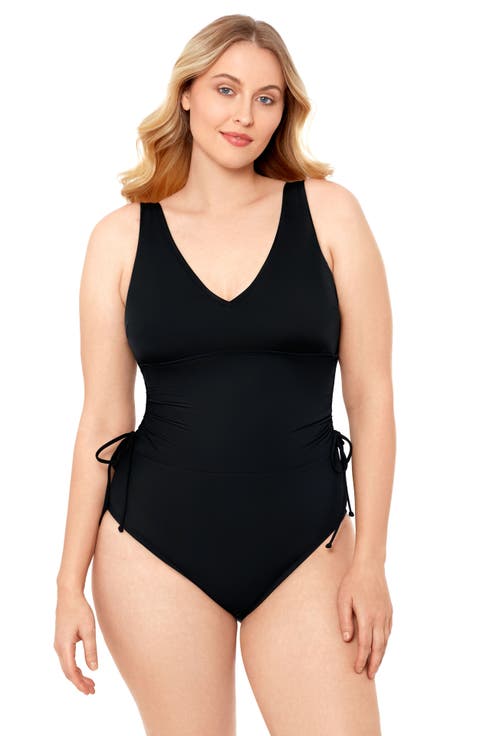 Supportive and Sculpting Cinched Adjustable One-Piece Swimsuit