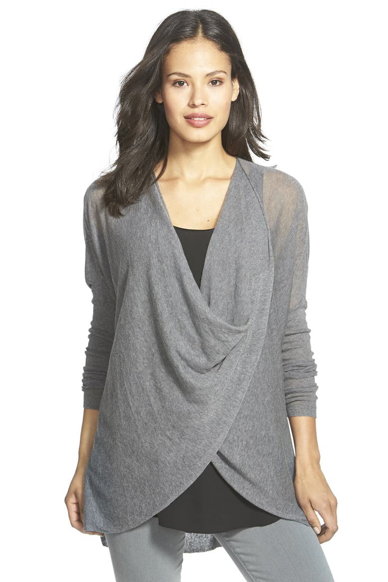 Drape Front Silk & Organic Cotton Layering Top, Main, color, ASH