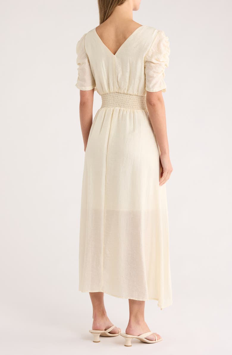 MELLODAY Ruched Sleeve V-Neck Midi Dress, Alternate, color,