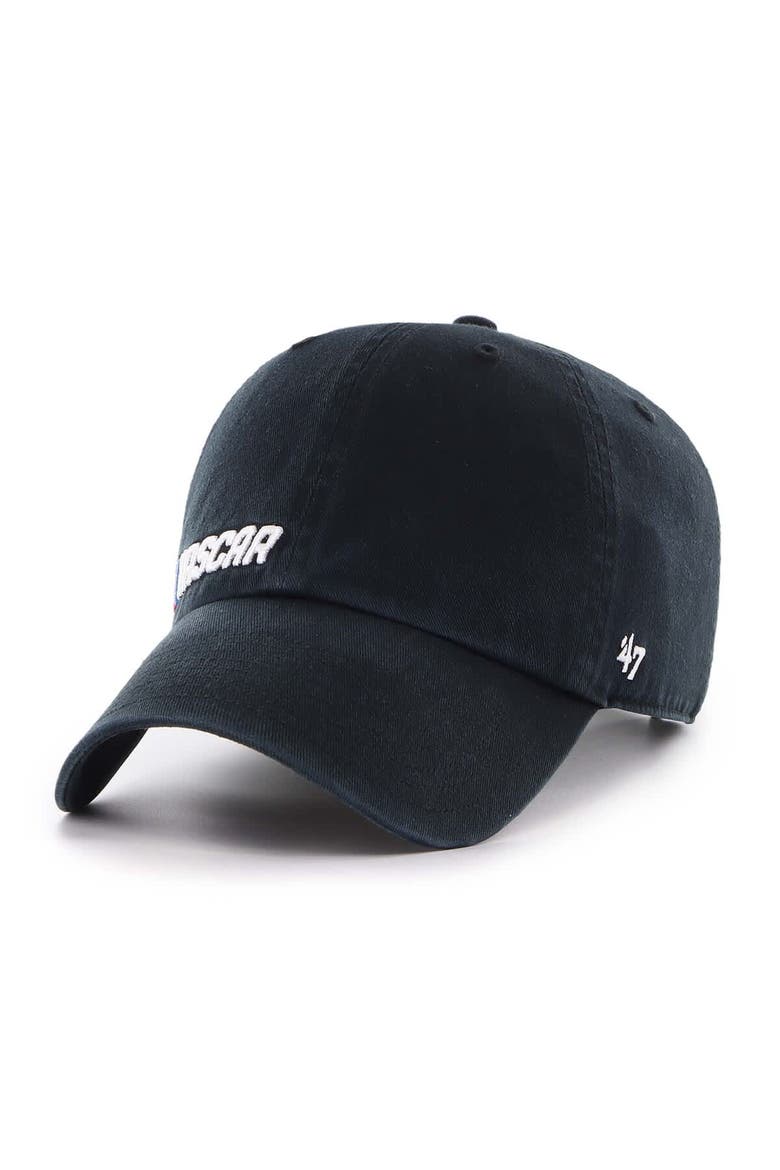 Men's '47  Black NASCAR Low Down Script Clean Up Adjustable Hat, Main, color, Black