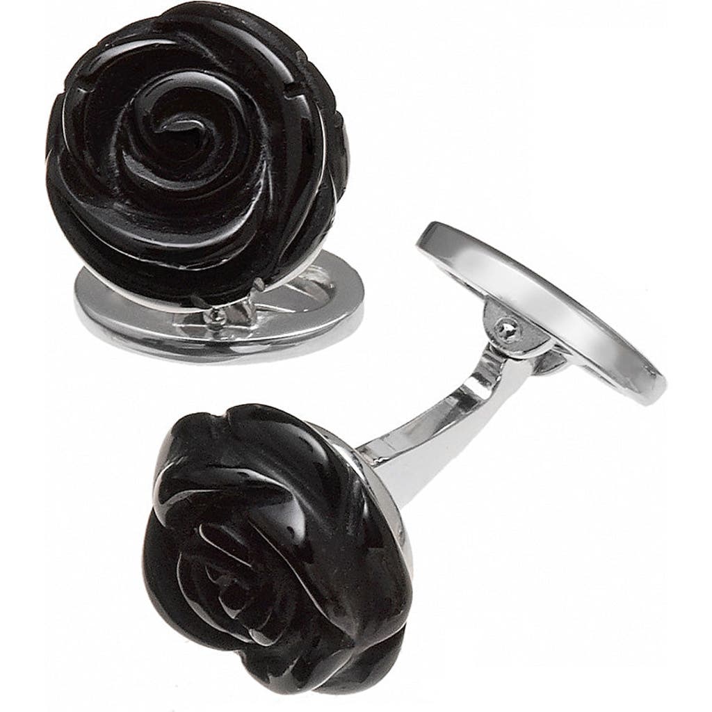 Jan Leslie Rose Carved Sterling Cufflinks In Black