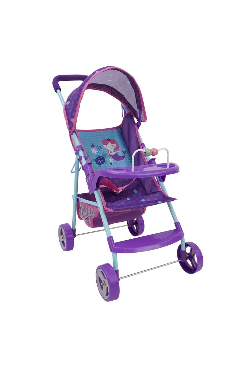 Mermaid Doll Stroller W/ Canopy & Cup Holder, Main, color, Multicolored