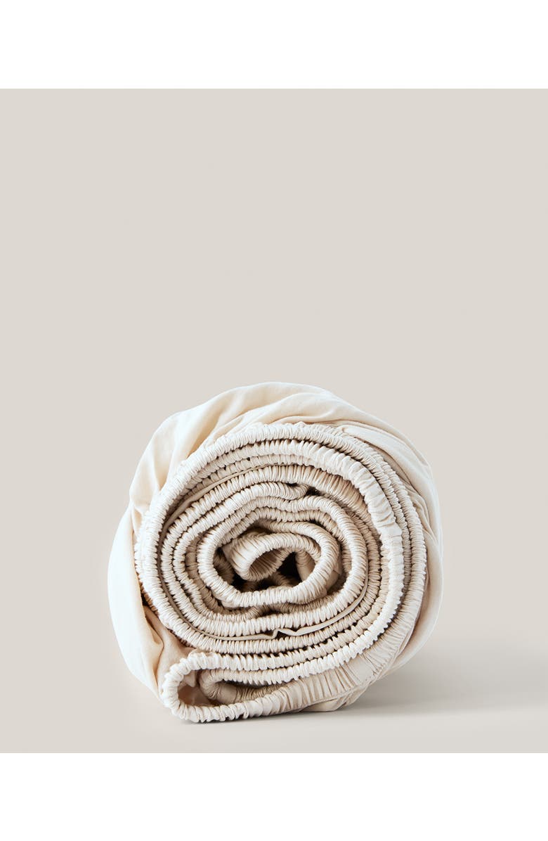 Pact Organic Room Service Sateen Fitted Sheet, Main, color, Bone