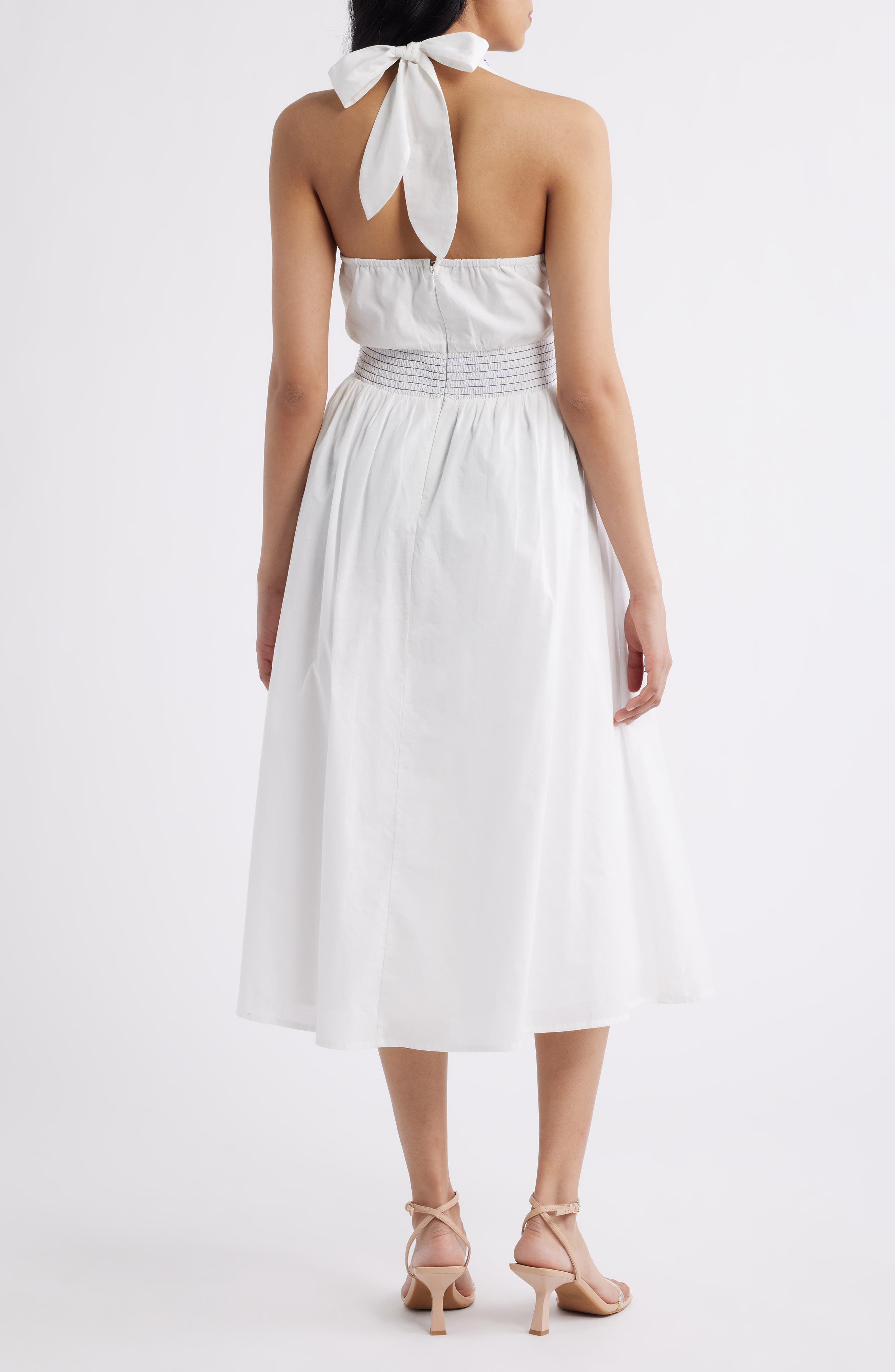 Placed Embroidery Halter Neck Cotton Midi Dress - image 2