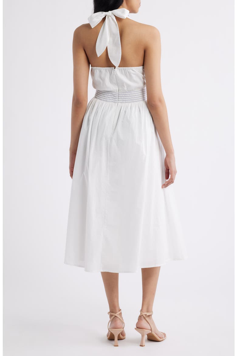 Placed Embroidery Halter Neck Cotton Midi Dress, Alternate, color, IVORY BLUE