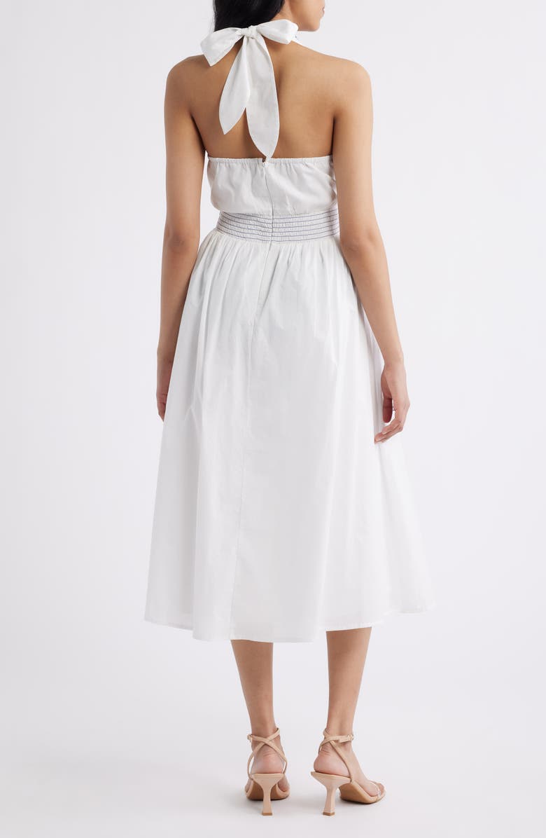 Eliza J Placed Embroidery Halter Neck Cotton Midi Dress, Alternate, color, Ivory Blue