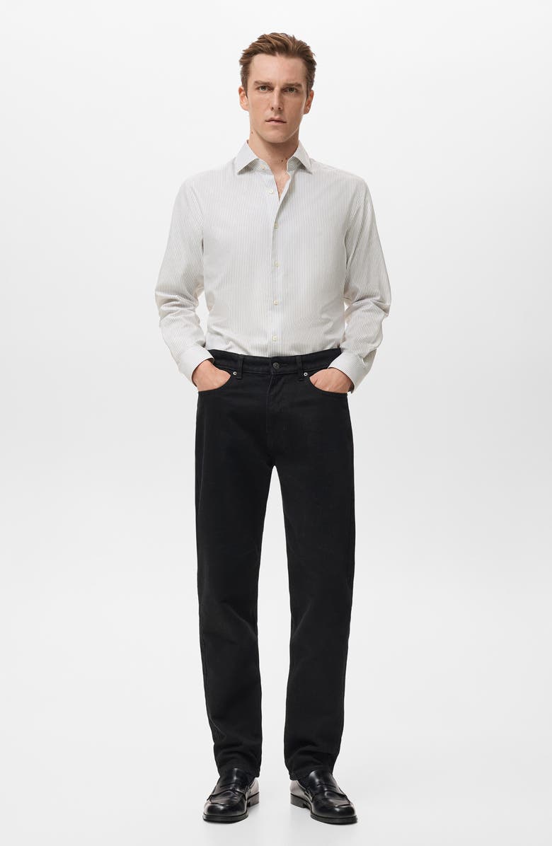 MANGO Slim Fit Stripe Cotton Button-Up Shirt, Alternate, color, Light Heather Grey