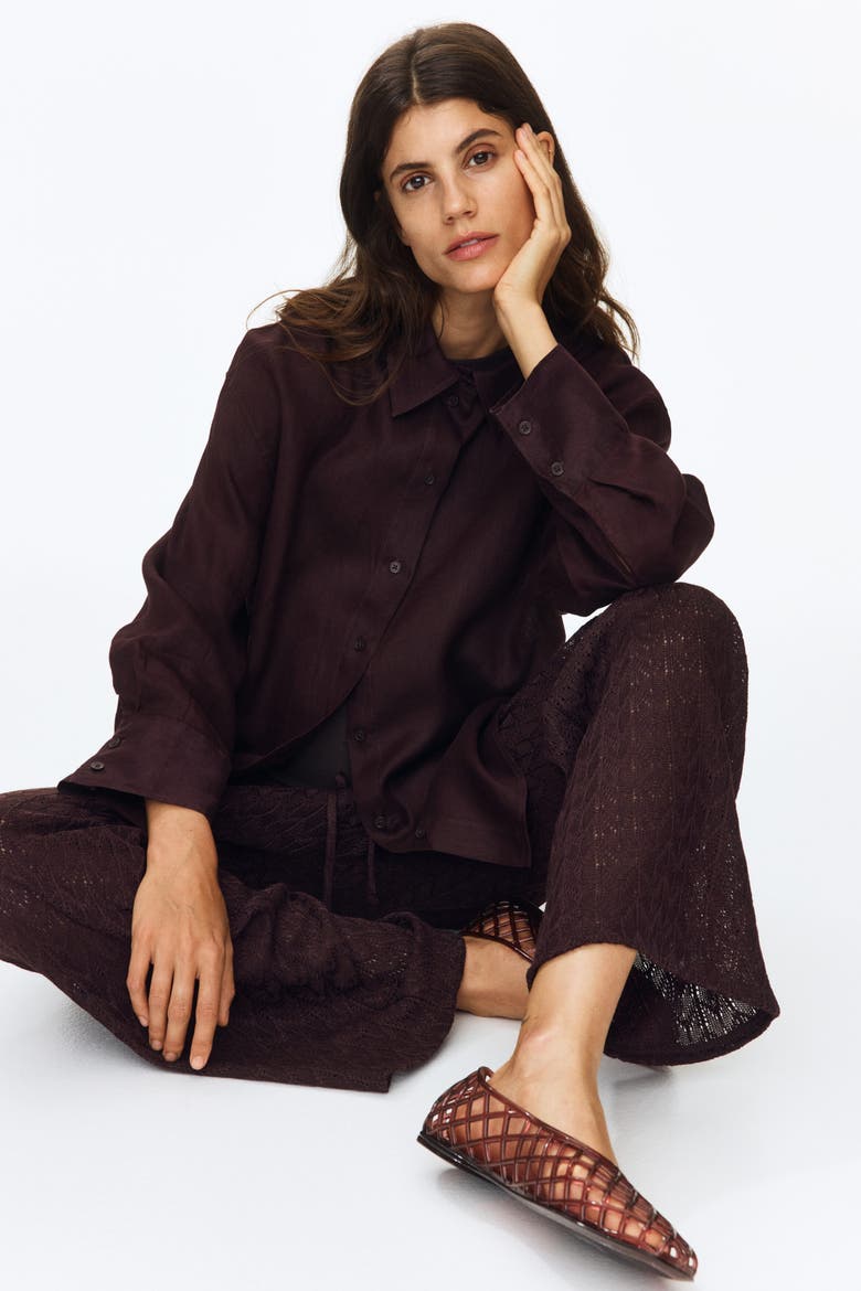 Mama Pointelle-knit Drawstring Trousers, Alternate, color, Dark brown