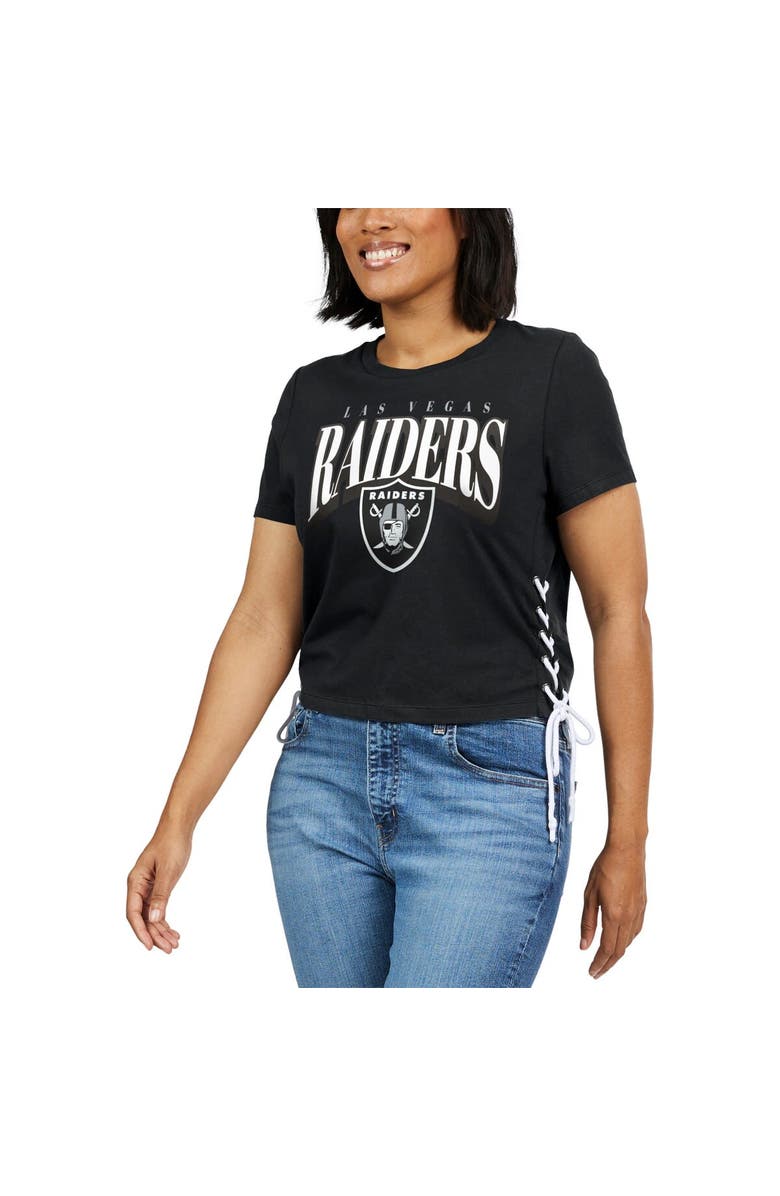 WEAR by Erin Andrews Women's WEAR by Erin Andrews Black Las Vegas Raiders Lace Up Side Modest Cropped T-Shirt, Alternate, color,