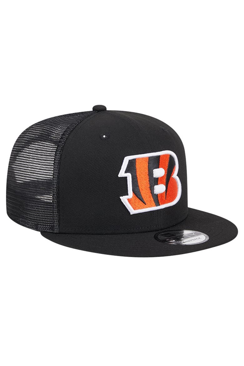 Men's New Era Black Cincinnati Bengals Main Trucker 9FIFTY Snapback Hat, Alternate, color, Black