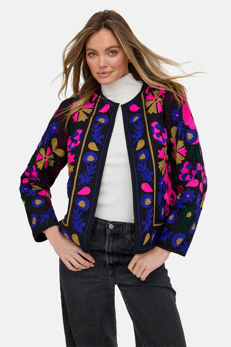Halen Quilted Embroidered Jacket, Alternate, color, Black