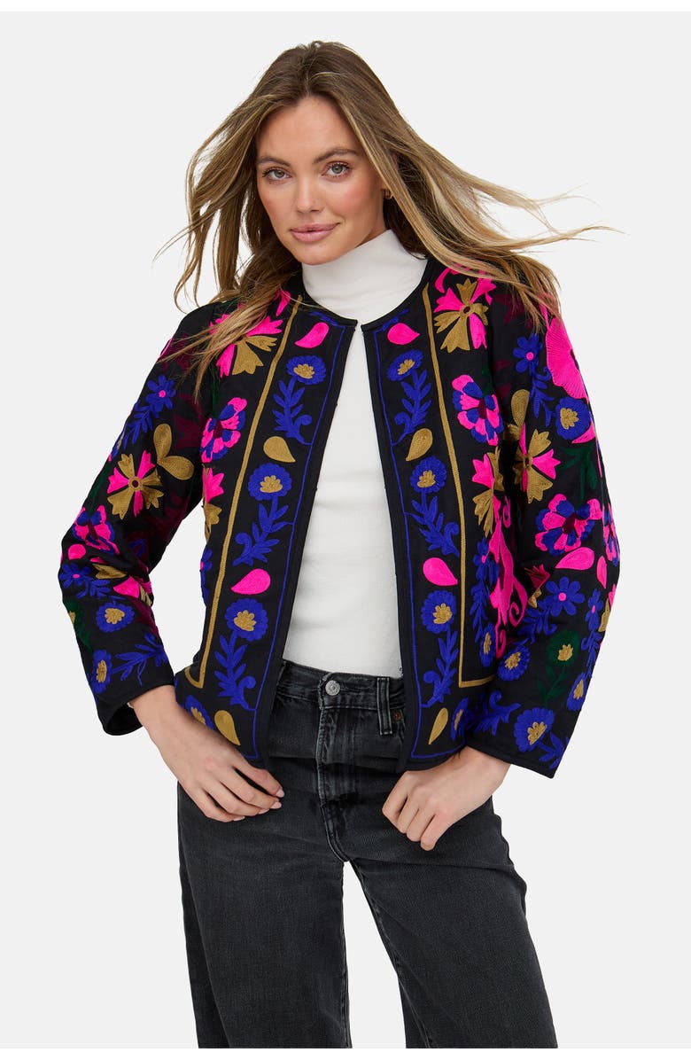 Raffya Halen Quilted Embroidered Jacket, Alternate, color, Black
