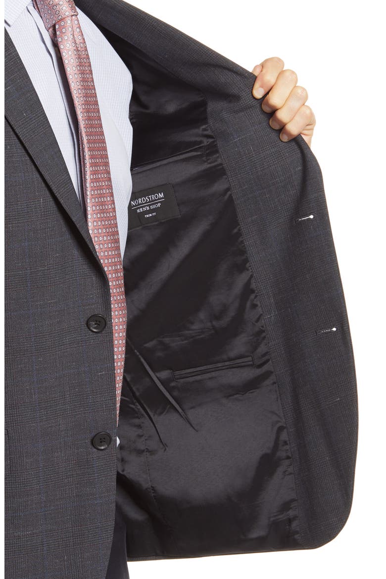 Trim Fit Glen Plaid Slub Wool Blend Sport Coat, Alternate, color, CHARCOAL GLEN PLAID