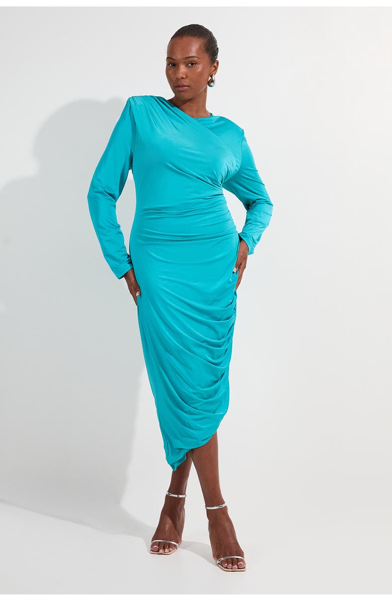 Karen Millen Long Sleeve Ruched Maxi Dress, Main, color, Teal